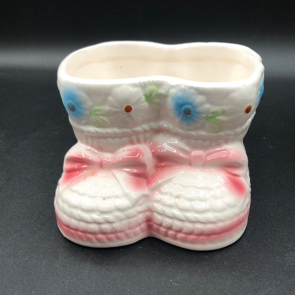 Vintage Rubens Originals Baby Pink Boots Nursery Ceramic Planter.